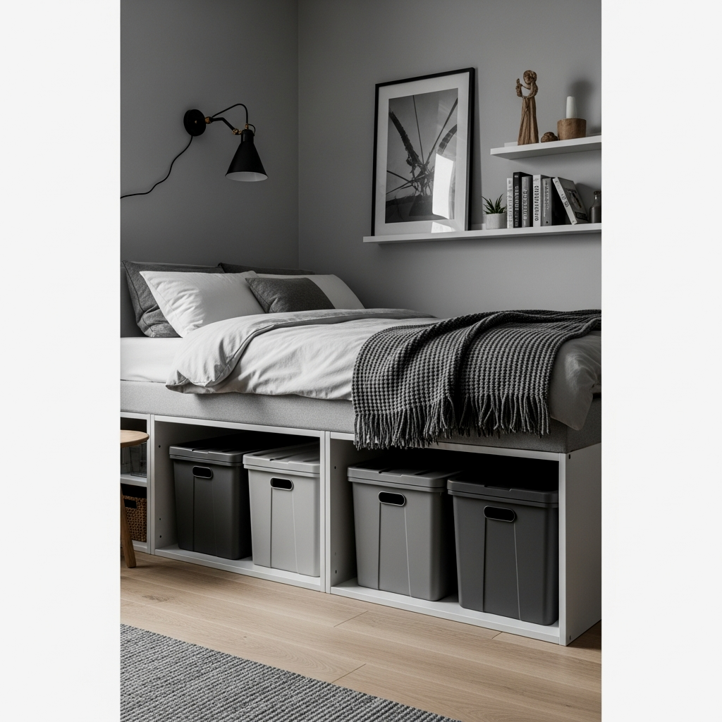 Bed Risers with Hidden Bins