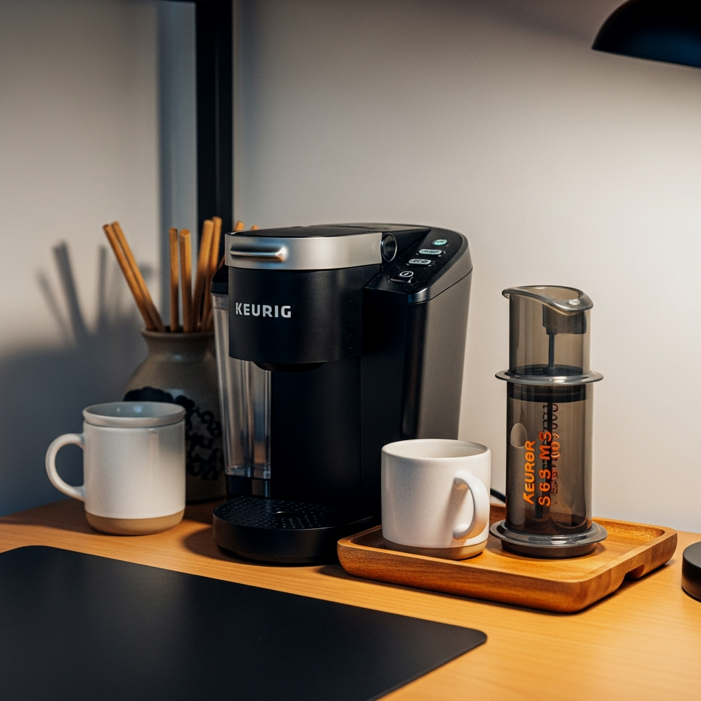 The Minimalist Coffee Station: AeroPress and Keurig K-Mini