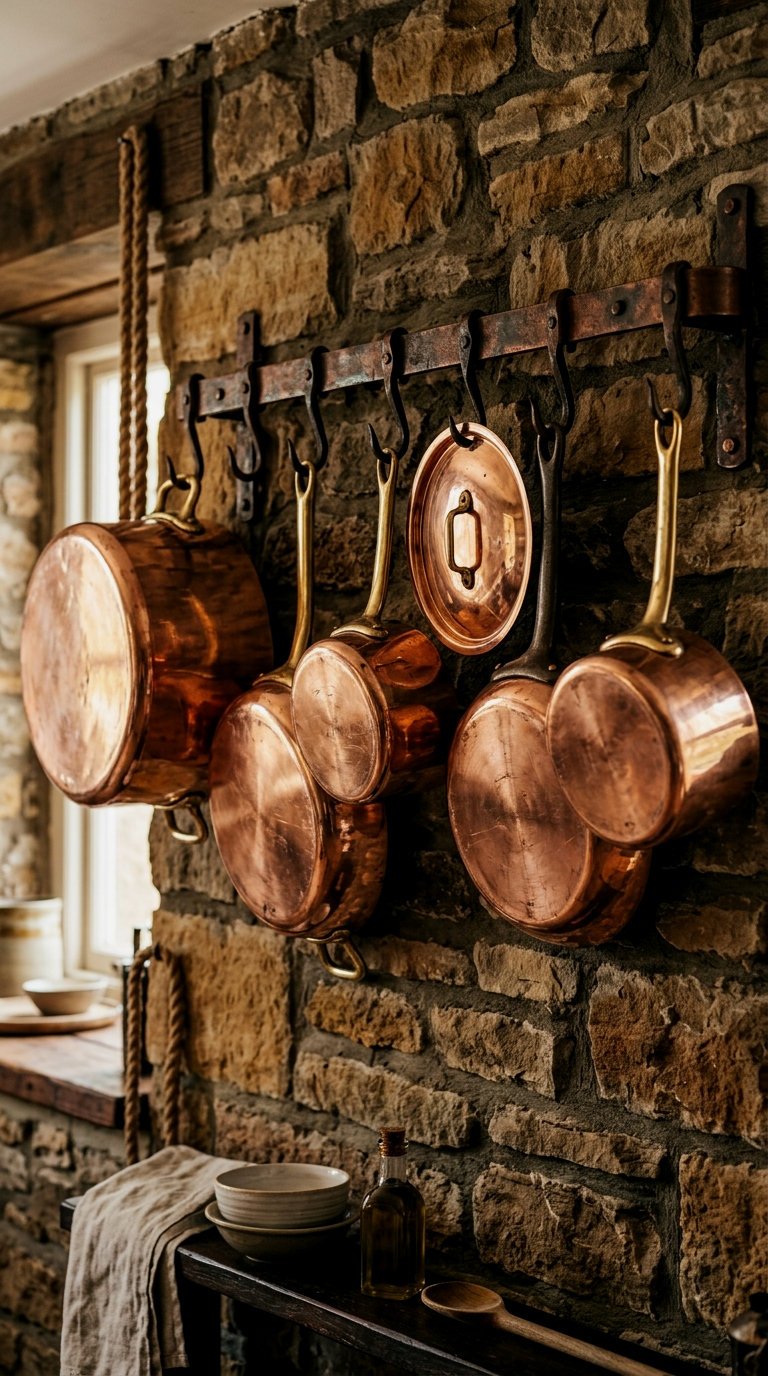 Wall-Mounted Copper Pot Racks