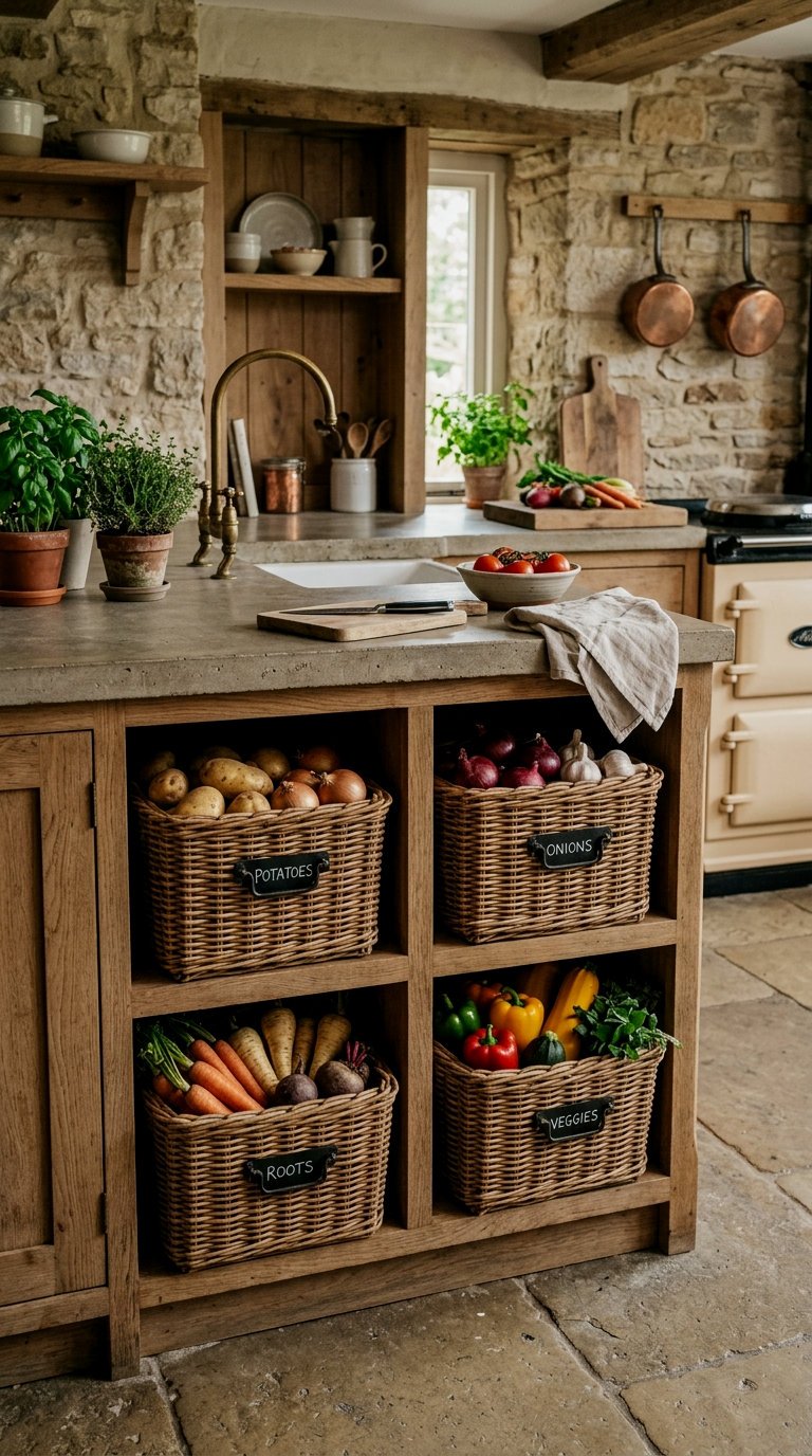 Woven Wicker Pull-Out Storage Baskets