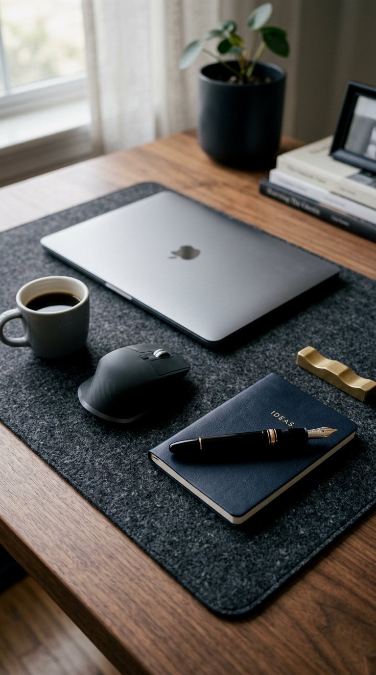 Premium Charcoal Wool Felt Desk Mat