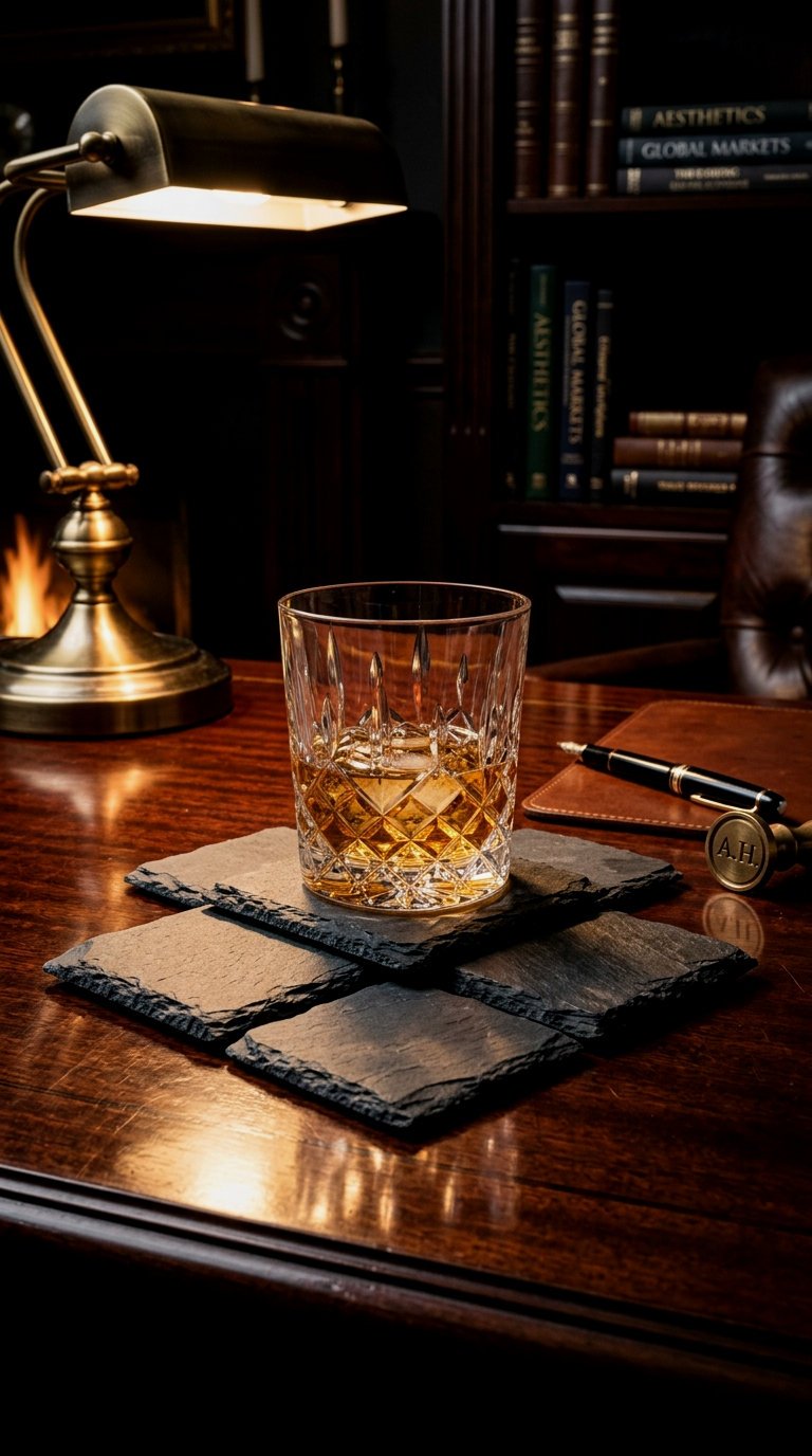 Geometric Raw Slate Coaster Set
