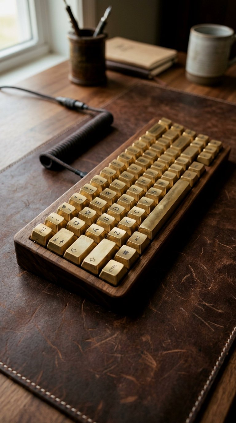 Custom Walnut and Brass Mechanical Keyboard
