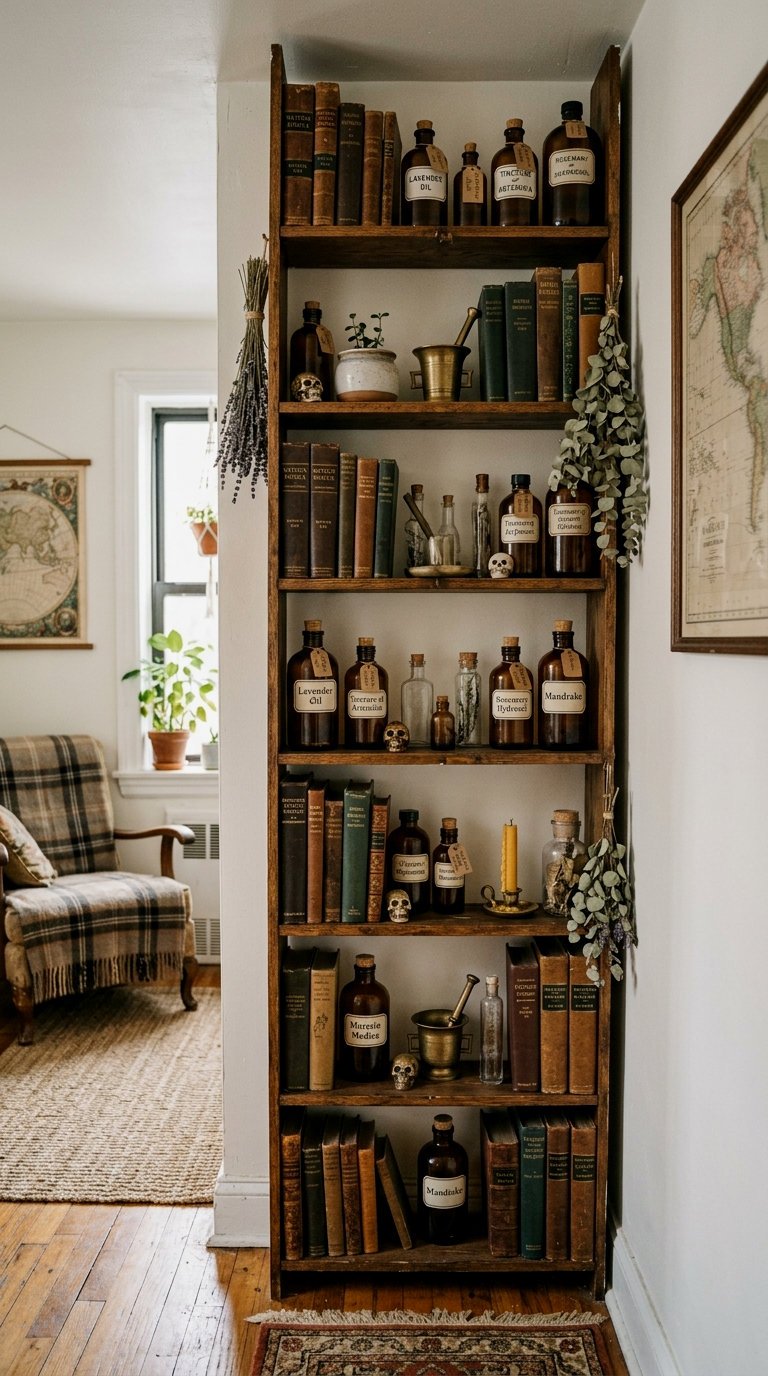 Vintage Apothecary Bookshelf Nook